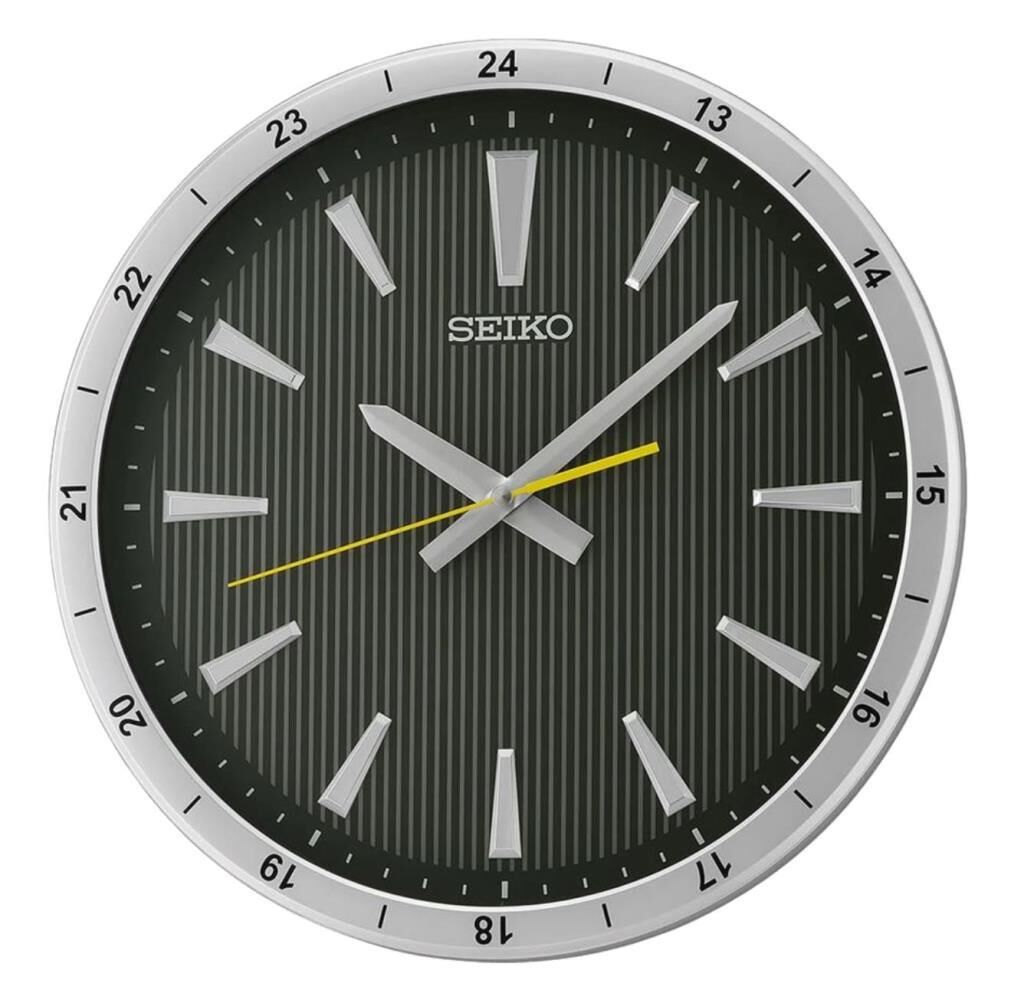 Seiko QXA802S Plastik Kasa Gri Renkli 35 cm Çaplı 24 Saat Dilimli Modern Sessiz Saniye Mekanizmalı Duvar Saati