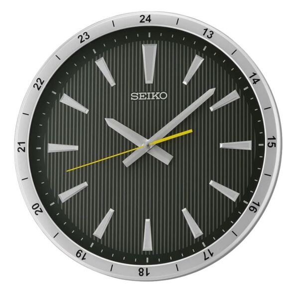 Seiko QXA802S Plastik Kasa Gri Renkli 35 cm Çaplı 24 Saat Dilimli Modern Sessiz Saniye Mekanizmalı Duvar Saati