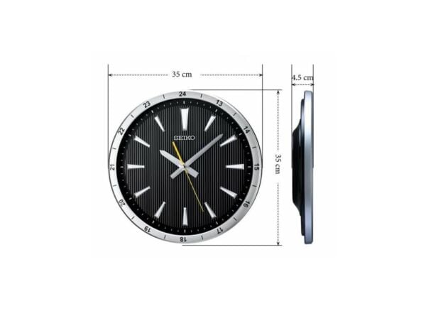 Seiko QXA802S Plastik Kasa Gri Renkli 35 cm Çaplı 24 Saat Dilimli Modern Sessiz Saniye Mekanizmalı Duvar Saati