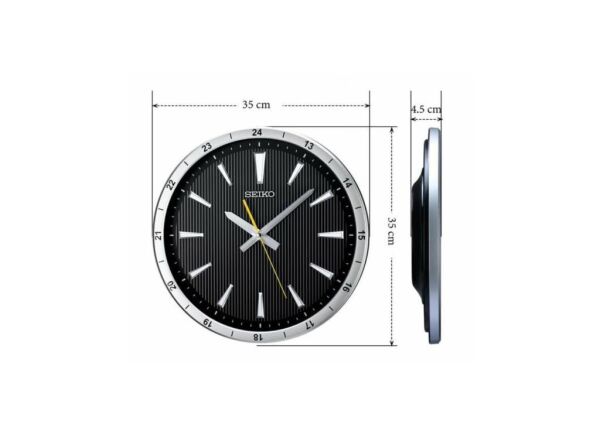 Seiko QXA802S Plastik Kasa Gri Renkli 35 cm Çaplı 24 Saat Dilimli Modern Sessiz Saniye Mekanizmalı Duvar Saati