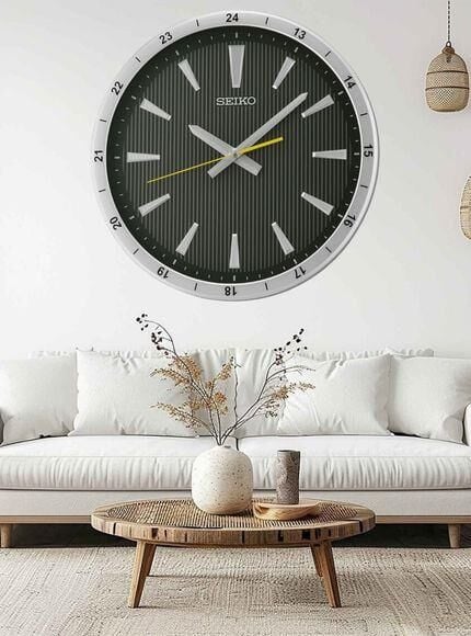 Seiko QXA802S Plastik Kasa Gri Renkli 35 cm Çaplı 24 Saat Dilimli Modern Sessiz Saniye Mekanizmalı Duvar Saati