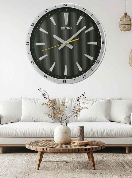 Seiko QXA802S Plastik Kasa Gri Renkli 35 cm Çaplı 24 Saat Dilimli Modern Sessiz Saniye Mekanizmalı Duvar Saati
