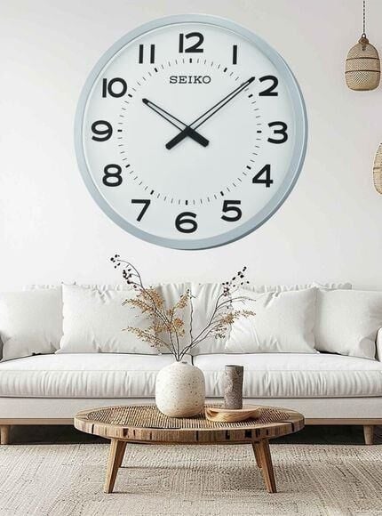 Seiko QXA563K Plastik Kasa Gri Renkli 50.8 cm Çaplı Geniş Kadranlı Modern Sessiz Saniye Mekanizmalı Duvar Saati