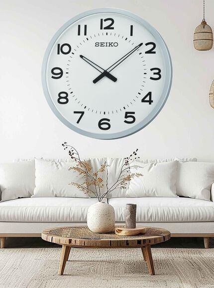Seiko QXA563K Plastik Kasa Gri Renkli 50.8 cm Çaplı Geniş Kadranlı Modern Sessiz Saniye Mekanizmalı Duvar Saati