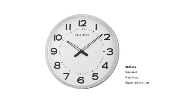 Seiko QXA563K Plastik Kasa Gri Renkli 50.8 cm Çaplı Geniş Kadranlı Modern Sessiz Saniye Mekanizmalı Duvar Saati