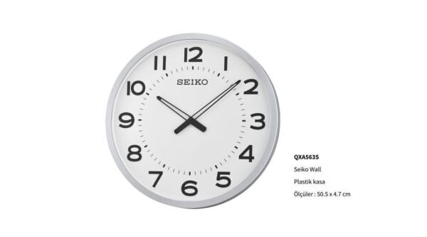Seiko QXA563S Plastik Kasa Gri Renkli 50.8 cm Çaplı Geniş Kadranlı Modern Sessiz Saniye Mekanizmalı Duvar Saati