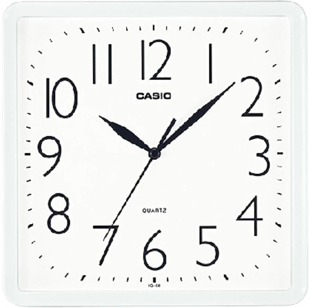 Casio IQ-06-7DF Plastik Kasa Beyaz Renkli 24.5 x 23 cm Çaplı Modern Quartz Saniye Mekanizmalı Duvar Saati