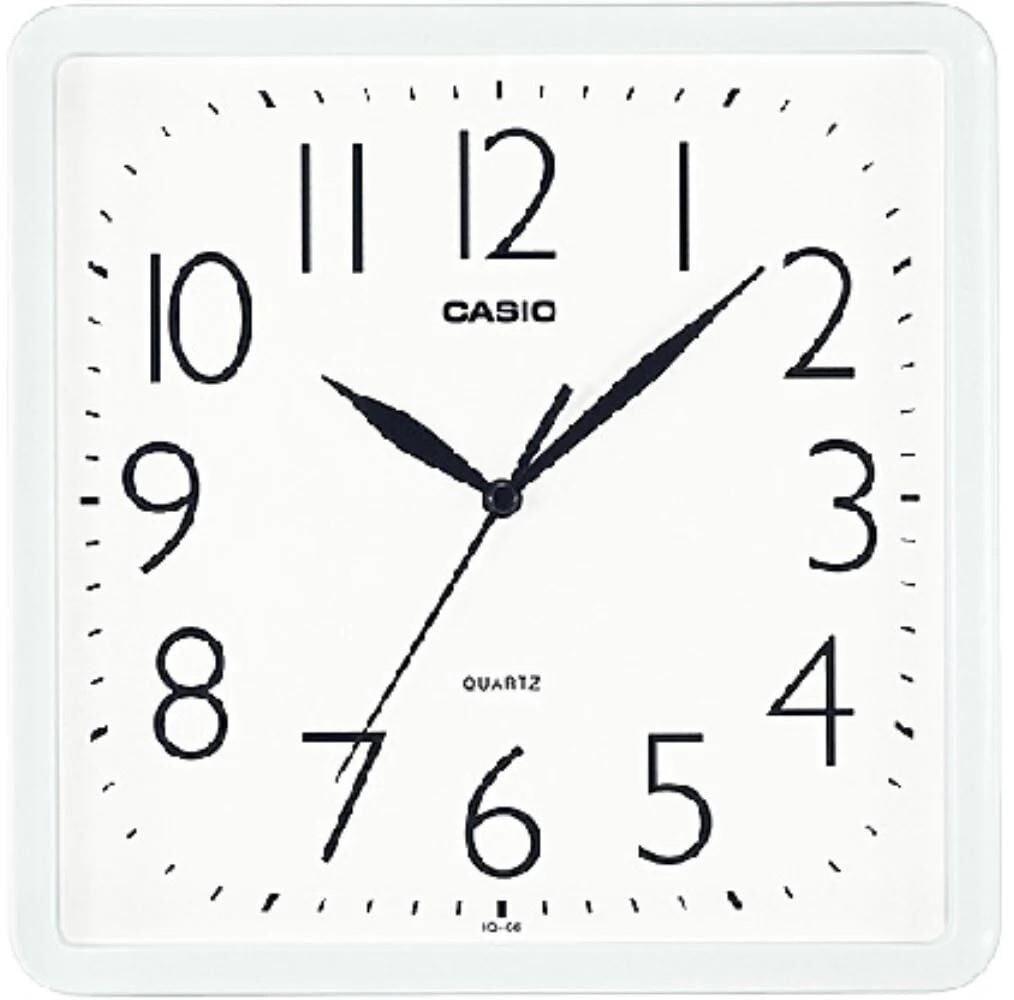 Casio IQ-06-7DF Plastik Kasa Beyaz Renkli 24.5 x 23 cm Çaplı Modern Quartz Saniye Mekanizmalı Duvar Saati