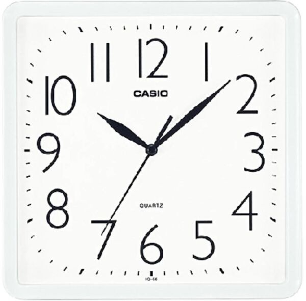 Casio IQ-06-7DF Plastik Kasa Beyaz Renkli 24.5 x 23 cm Çaplı Modern Quartz Saniye Mekanizmalı Duvar Saati
