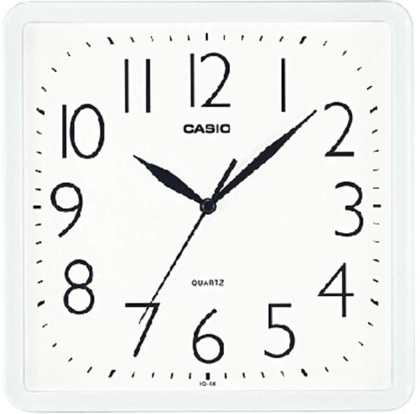 Casio IQ-06-7DF Plastik Kasa Beyaz Renkli 24.5 x 23 cm Çaplı Modern Quartz Saniye Mekanizmalı Duvar Saati
