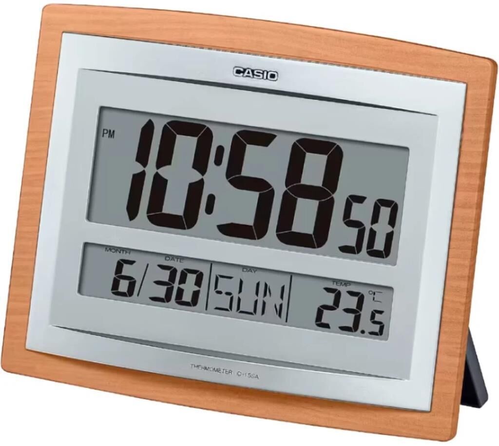 Casio ID-15SA-5DF Plastik Kasa Kahverengi Renkli 20.1 x 24.3 cm Çaplı Isı ve Nem Ölçerli Takvimli Alarmlı Dijital Masa ve Duvar Saati