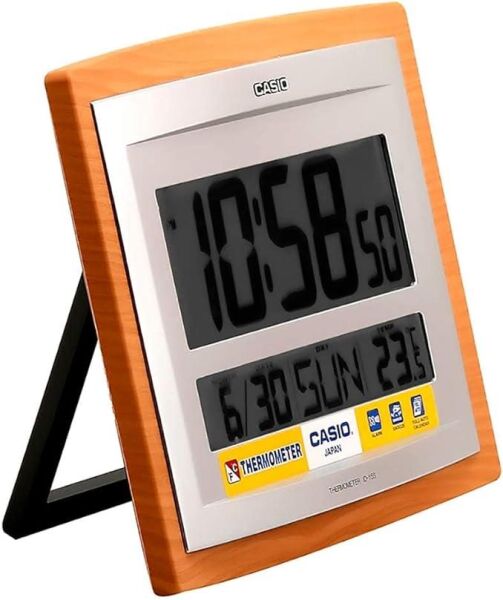 Casio ID-15SA-5DF Plastik Kasa Kahverengi Renkli 20.1 x 24.3 cm Çaplı Isı ve Nem Ölçerli Takvimli Alarmlı Dijital Masa ve Duvar Saati