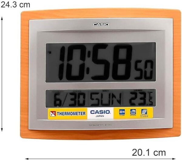 Casio ID-15SA-5DF Plastik Kasa Kahverengi Renkli 20.1 x 24.3 cm Çaplı Isı ve Nem Ölçerli Takvimli Alarmlı Dijital Masa ve Duvar Saati