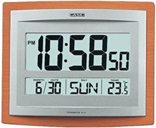 Casio ID-15SA-5DF Plastik Kasa Kahverengi Renkli 20.1 x 24.3 cm Çaplı Isı ve Nem Ölçerli Takvimli Alarmlı Dijital Masa ve Duvar Saati