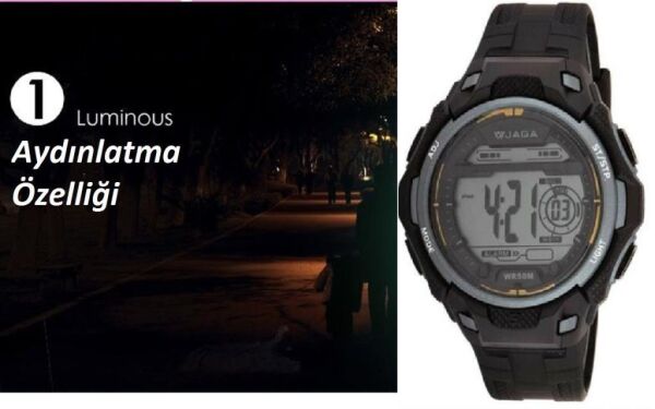 JAGA M1197-OACA Alarm Kronometre Aydınlatmalı Dijital Genç Kol Saati