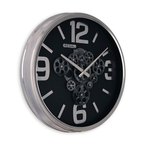 Regal 4510 SB Metal Kasa Gümüş Renkli 51 cm Çaplı Çarklı Sessiz Saniye Mekanizmalı Duvar Saati