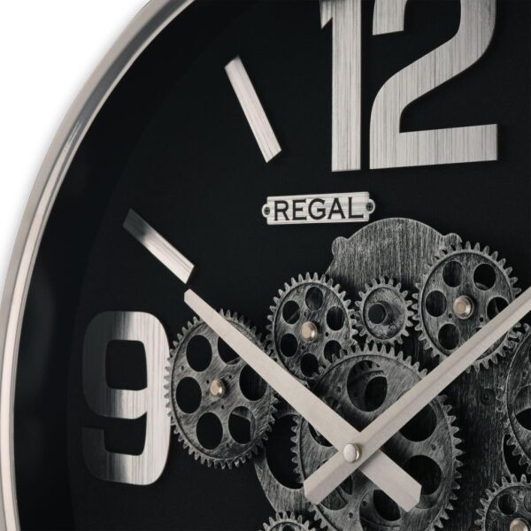 Regal 4510 SB Metal Kasa Gümüş Renkli 51 cm Çaplı Çarklı Sessiz Saniye Mekanizmalı Duvar Saati