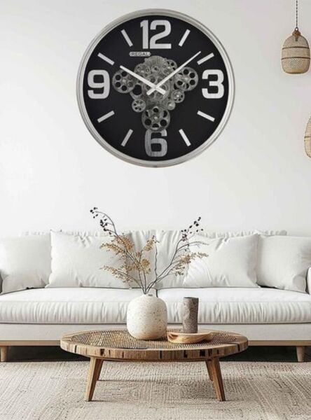Regal 4510 SB Metal Kasa Gümüş Renkli 51 cm Çaplı Çarklı Sessiz Saniye Mekanizmalı Duvar Saati