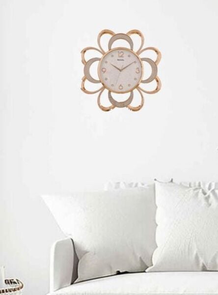 Regal 8404 GW Plastik Kasa Rose Renkli Çiçek Figürlü Modern Sessiz Saniye Mekanizmalı Duvar Saati