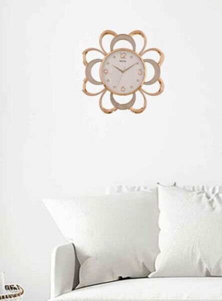 Regal 8404 GW Plastik Kasa Rose Renkli Çiçek Figürlü Modern Sessiz Saniye Mekanizmalı Duvar Saati