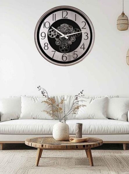 Regal 4510 SB2 Metal Kasa Gümüş Renkli 51 cm Çaplı Çarklı Sessiz Saniye Mekanizmalı Duvar Saati