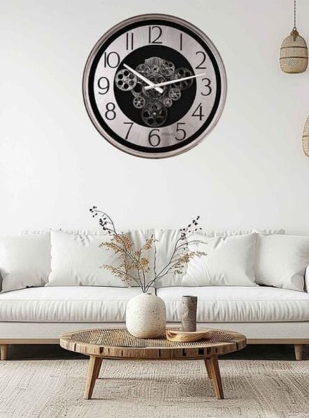 Regal 4510 SB2 Metal Kasa Gümüş Renkli 51 cm Çaplı Çarklı Sessiz Saniye Mekanizmalı Duvar Saati