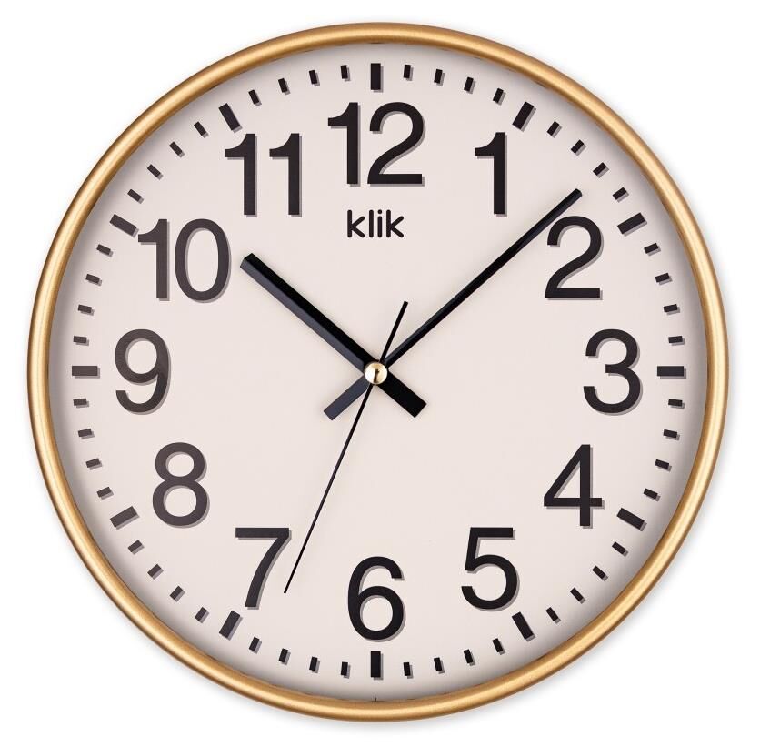 Klik Venüs Plastik Kasa Gold Renkli 27 cm Çaplı Modern Sessiz Saniye Mekanizmalı Duvar Saati
