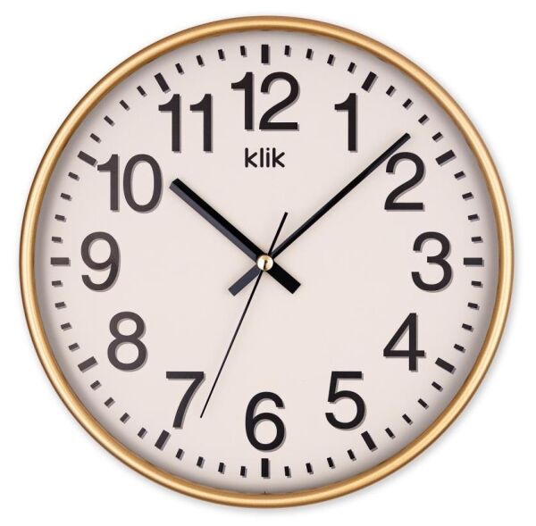 Klik Venüs Plastik Kasa Gold Renkli 27 cm Çaplı Modern Sessiz Saniye Mekanizmalı Duvar Saati