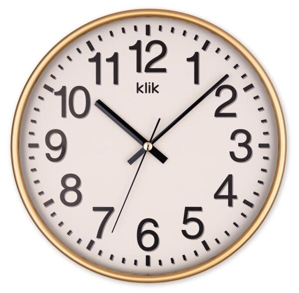 Klik Venüs Plastik Kasa Gold Renkli 27 cm Çaplı Modern Sessiz Saniye Mekanizmalı Duvar Saati
