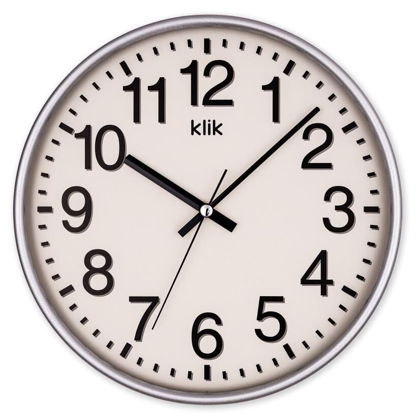 Klik Venüs Plastik Kasa Gümüş Renkli 27 cm Çaplı Modern Sessiz Saniye Mekanizmalı Duvar Saati
