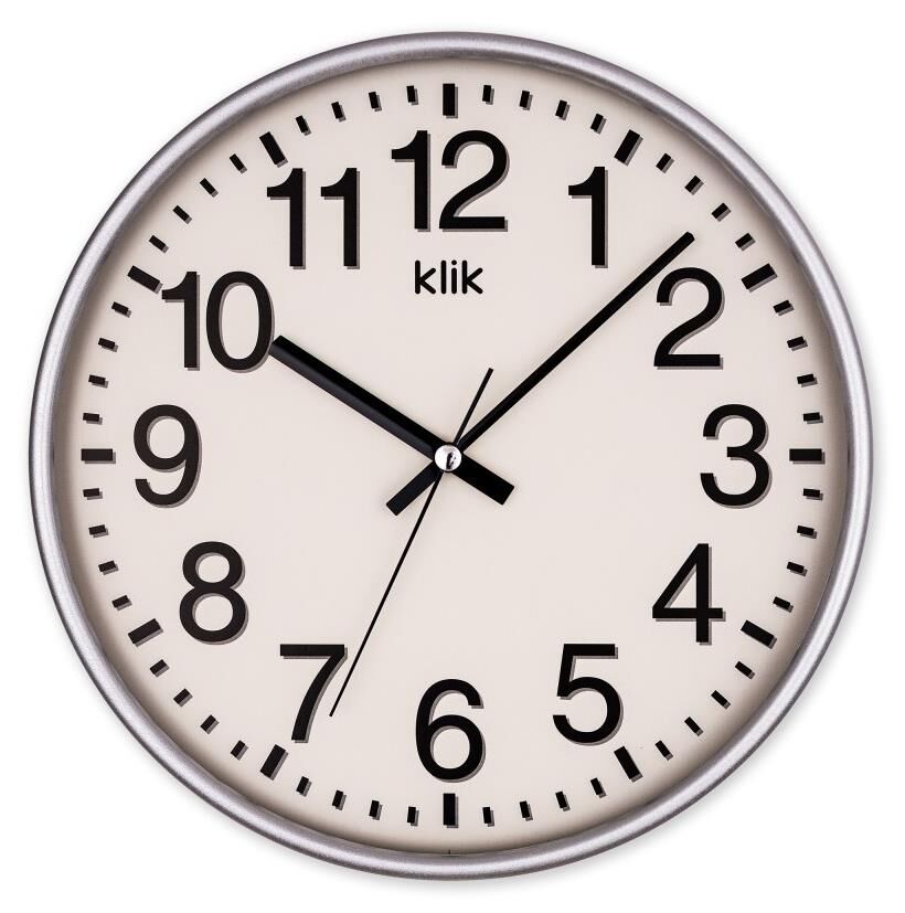 Klik Venüs Plastik Kasa Gümüş Renkli 27 cm Çaplı Modern Sessiz Saniye Mekanizmalı Duvar Saati