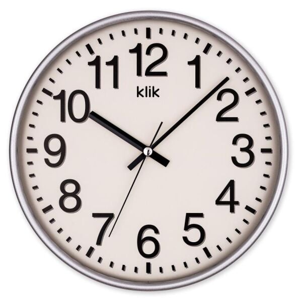 Klik Venüs Plastik Kasa Gümüş Renkli 27 cm Çaplı Modern Sessiz Saniye Mekanizmalı Duvar Saati