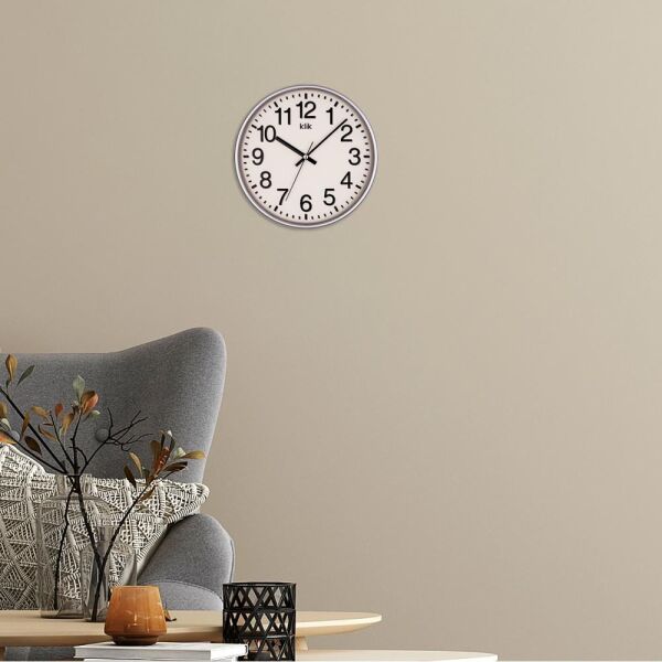 Klik Venüs Plastik Kasa Gümüş Renkli 27 cm Çaplı Modern Sessiz Saniye Mekanizmalı Duvar Saati