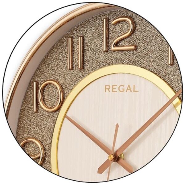 Regal 9410 GW Plastik Kasa Beyaz Altın Işıltılı Modern Sessiz Saniye Mekanizmalı Duvar Saati