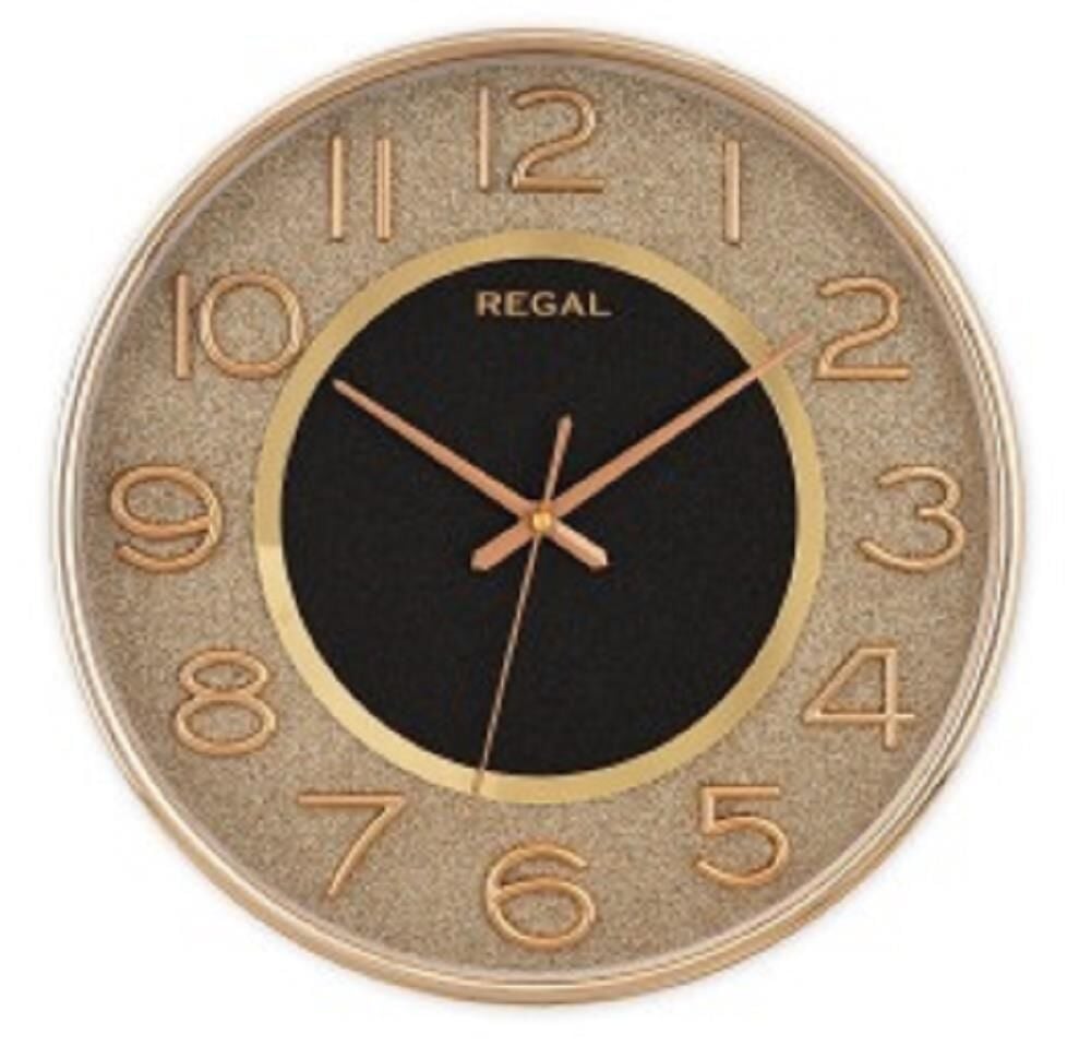 Regal 9410 GB Plastik Kasa Siyah Altın Işıltılı Modern Sessiz Saniye Mekanizmalı Duvar Saati