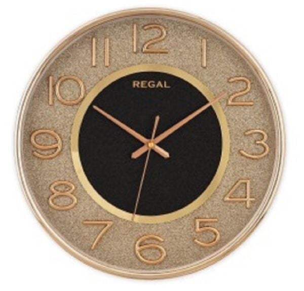 Regal 9410 GB Plastik Kasa Siyah Altın Işıltılı Modern Sessiz Saniye Mekanizmalı Duvar Saati