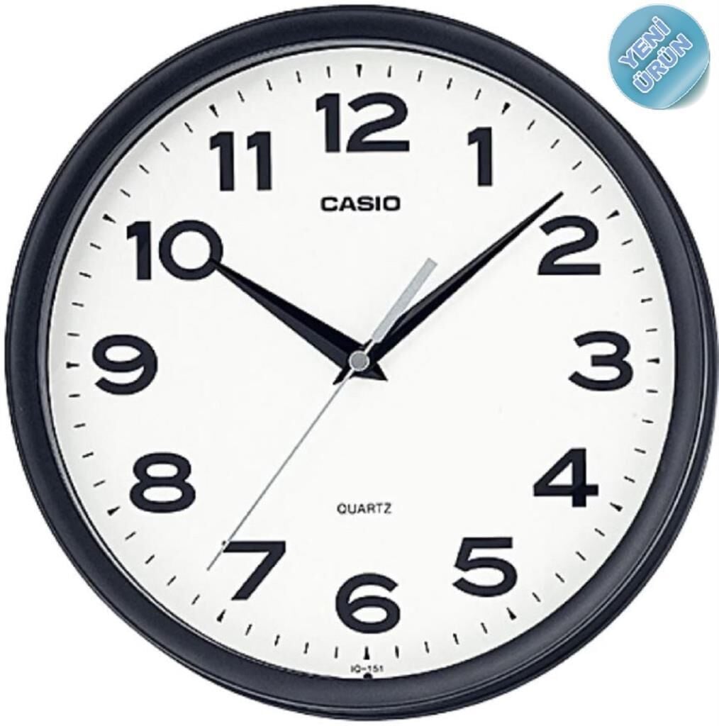 Casio IQ-151-1DF Plastik Kasa Siyah Renkli 25 cm Çaplı Modern Quartz Saniye Mekanizmalı Duvar Saati