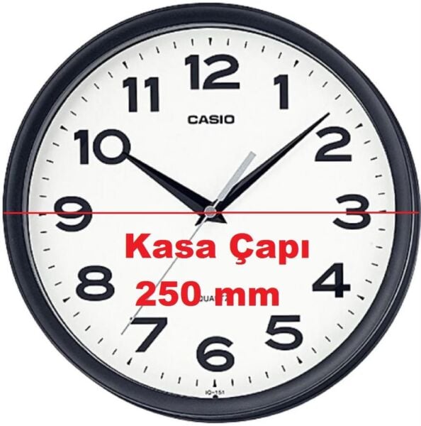 Casio IQ-151-1DF Plastik Kasa Siyah Renkli 25 cm Çaplı Modern Quartz Saniye Mekanizmalı Duvar Saati