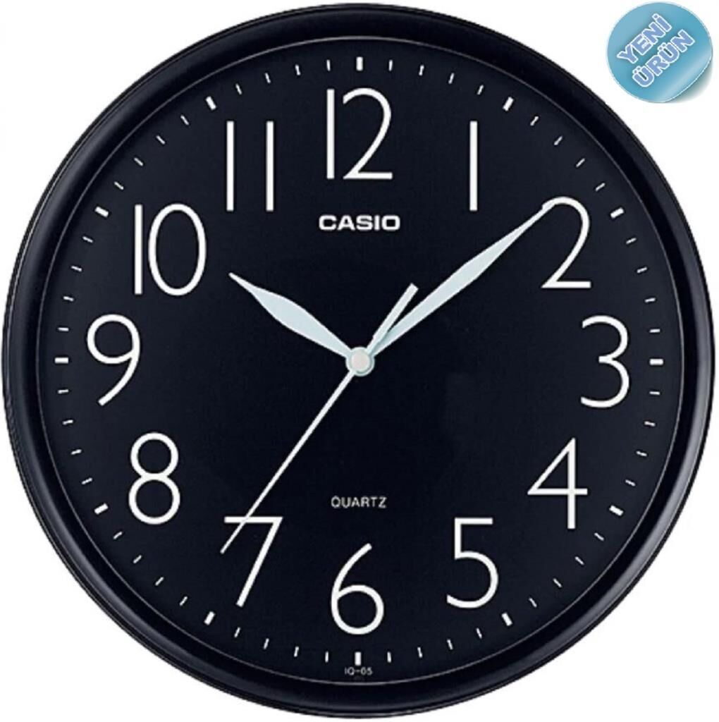 Casio IQ-05-1DF Plastik Kasa Siyah Renkli 25 cm Çaplı Modern Quartz Saniye Mekanizmalı Duvar Saati