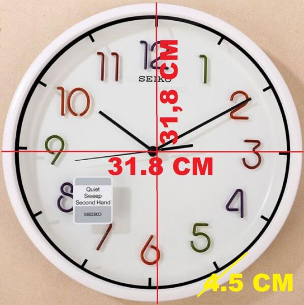 Seiko QXA447H Plastik Kasa Beyaz Renkli 31.8 cm Çaplı 3D Rakamlı Sessiz Saniye Mekanizmalı Duvar Saati