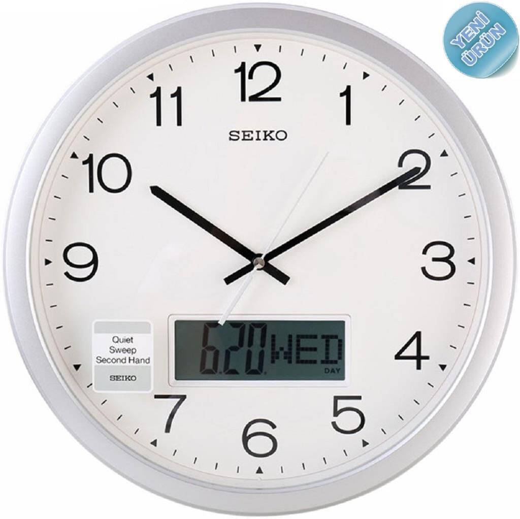 Seiko QXL007S Plastik Kasa Beyaz Renkli 35 cm Çaplı Takvimli Sessiz Saniye Mekanizmalı Duvar Saati