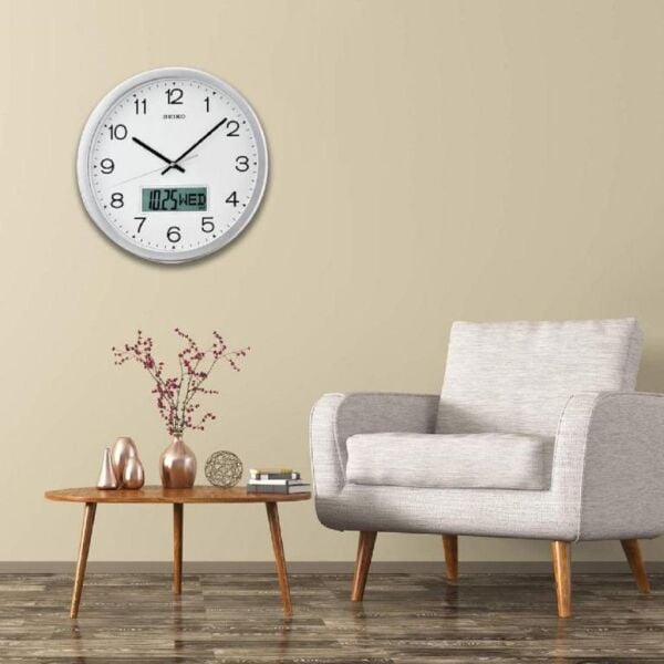 Seiko QXL007S Plastik Kasa Beyaz Renkli 35 cm Çaplı Takvimli Sessiz Saniye Mekanizmalı Duvar Saati