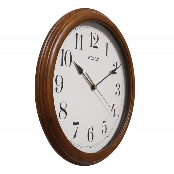 Seiko QXA153B Ahşap Kasa Kahverengi Renkli 32 cm Çaplı Dekoratif Sessiz Saniye Mekanizmalı Duvar Saati