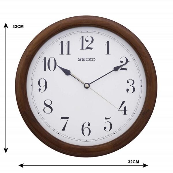 Seiko QXA153B Ahşap Kasa Kahverengi Renkli 32 cm Çaplı Dekoratif Sessiz Saniye Mekanizmalı Duvar Saati