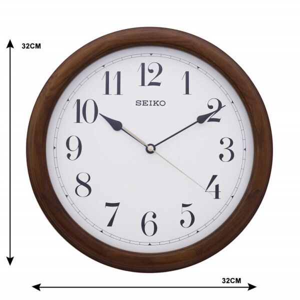 Seiko QXA153B Ahşap Kasa Kahverengi Renkli 32 cm Çaplı Dekoratif Sessiz Saniye Mekanizmalı Duvar Saati