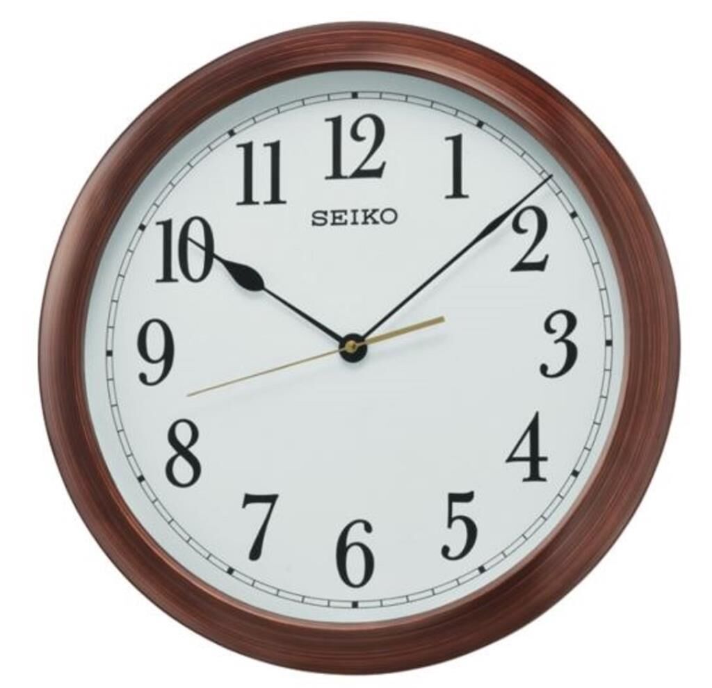 Seiko QXA598B Plastik Kasa Kahverengi Renkli 41 cm Çaplı Modern Dekoratif Sessiz Saniye Mekanizmalı Duvar Saati