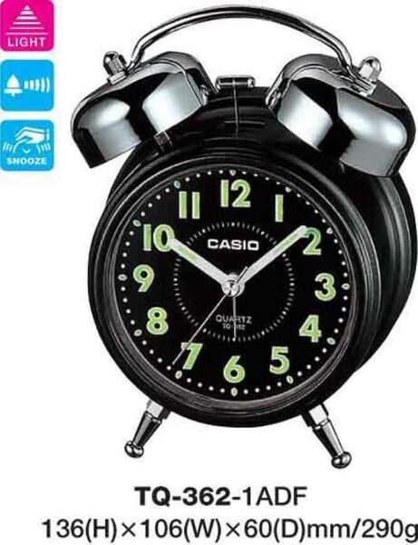 Casio TQ-362-1ADF Siyah Ertelemeli Bell Alarmlı Işıklı Analog Masa Saati