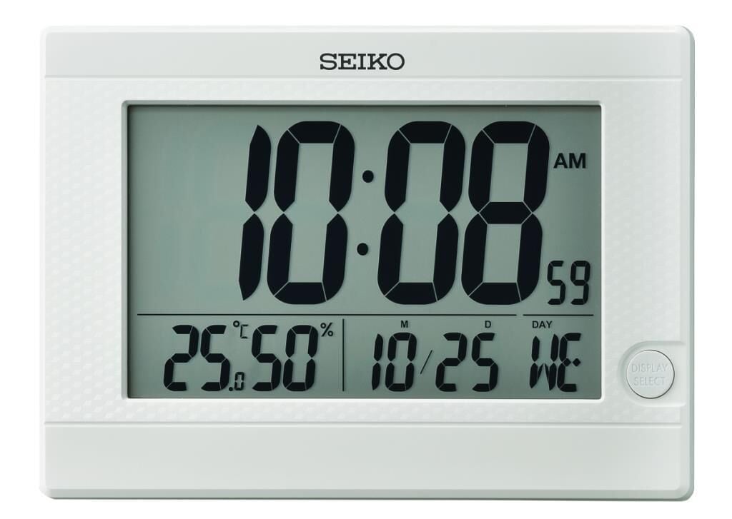 Seiko QHL089W Plastik Kasa Beyaz Renkli 21 x 15 cm Çaplı Termometreli Takvimli Dijital Masa ve Duvar Saati