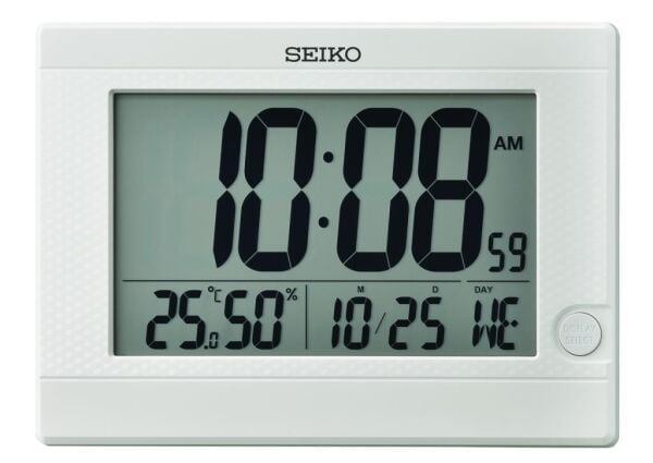 Seiko QHL089W Plastik Kasa Beyaz Renkli 21 x 15 cm Çaplı Termometreli Takvimli Dijital Masa ve Duvar Saati