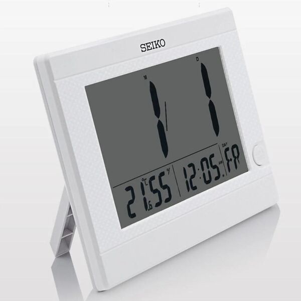 Seiko QHL089W Plastik Kasa Beyaz Renkli 21 x 15 cm Çaplı Termometreli Takvimli Dijital Masa ve Duvar Saati